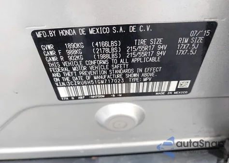 2016 Honda Hr-V Ex из США, поврежденный, VIN 3CZRU6H51GM717023